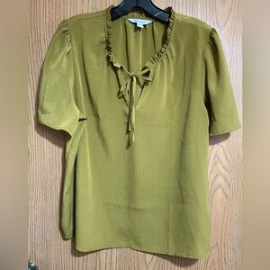 Nine West Ruffled Olive Blouse